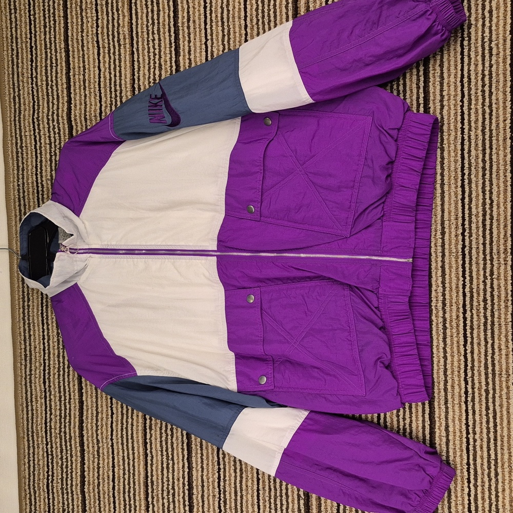 NIKE White Purple Grey Block Thailand Nylon Mens Sz L Windbreaker Jacket VTG 90s